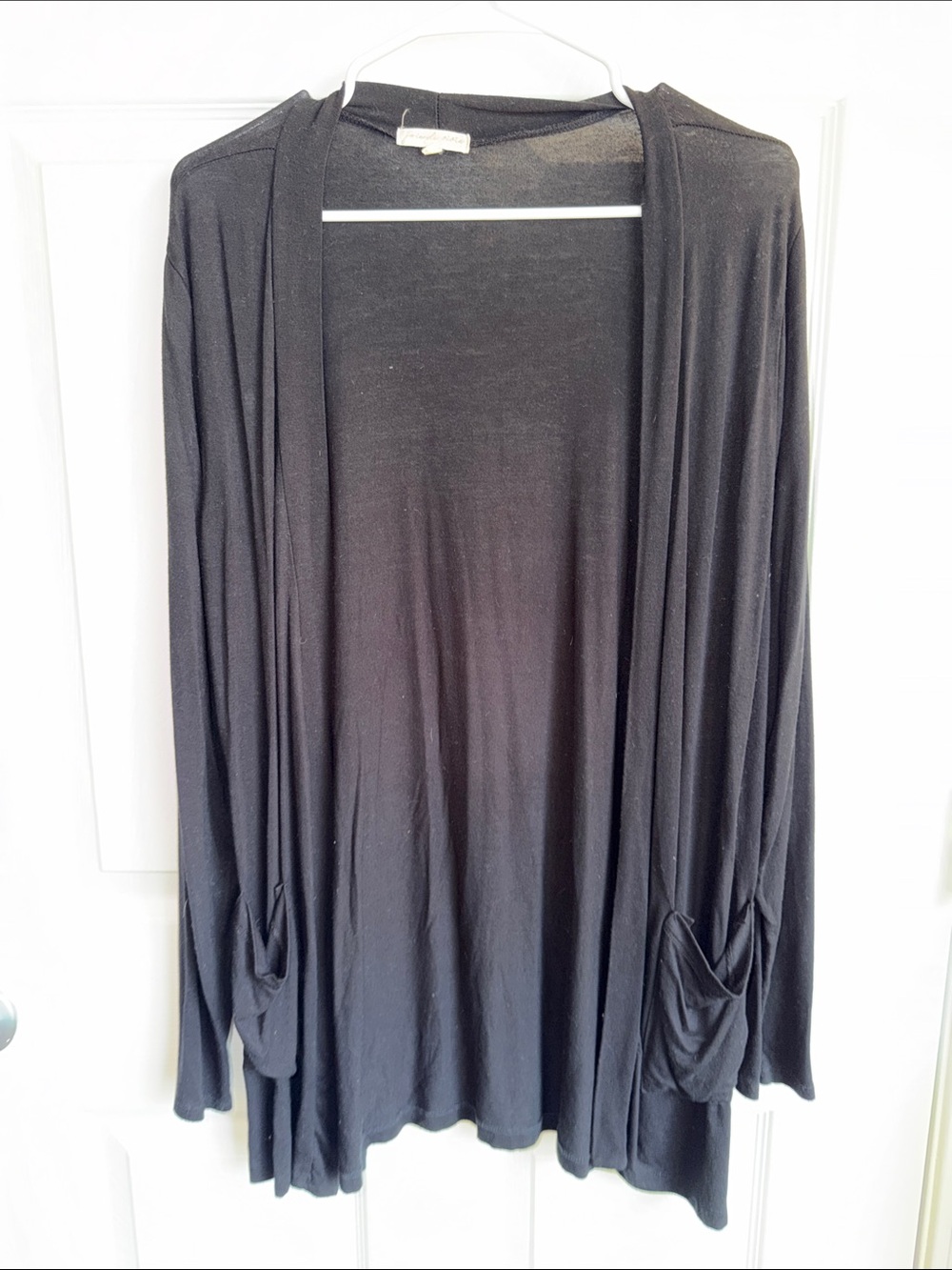 Lightweight Black Open-Front Draped Cardigan